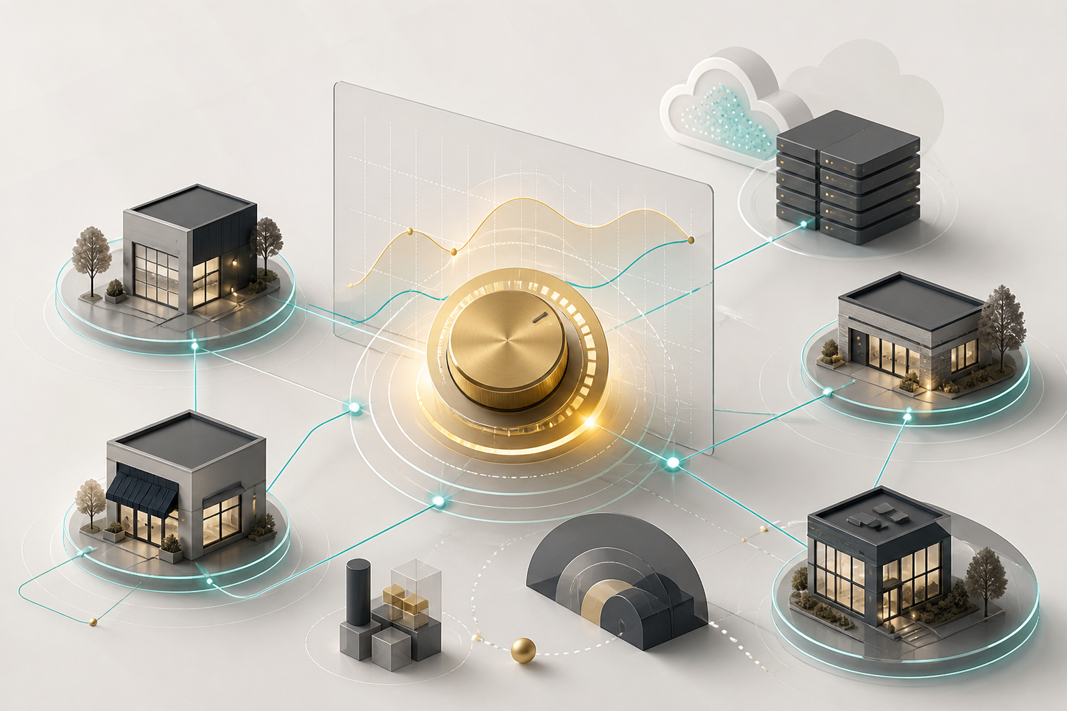 Abstract managed IT cost planning landscape with connected South Carolina small business nodes